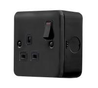 Click MCP835BK Metal Clad Pro 13A 1 Gang Double Pole Safety Shutter Switched Socket Outlet with LED Indication - Black