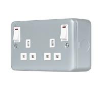 Click MCP840 Metal Clad Pro 13A 2 Gang Double Pole Safety Shutter Outboard Switched Socket Outlet with LED Indication