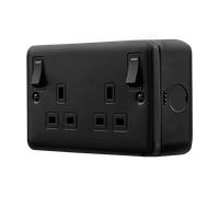 Click MCP840BK Metal Clad Pro 13A 2 Gang Double Pole Safety Shutter Outboard Switched Socket Outlet with LED Indication - Black