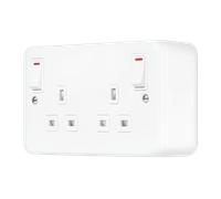 Click MCP840PW Metal Clad Pro 13A 2 Gang Double Pole Safety Shutter Outboard Switched Socket Outlet with LED Indication - Polar White