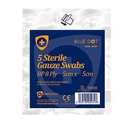 Click Medical Pack of 5 Sterile Gauze Swabs Size 5 x 5 cm - Highly Absorbent Cushion- Prevents dryness in open wounds. (Pack of 5 BP 8 Ply)
