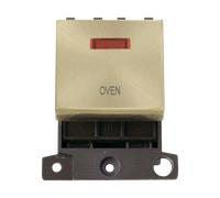 Click MiniGrid MD023SB-OV 20A DP Ingot Switch + Neon "Oven" - Satin Brass