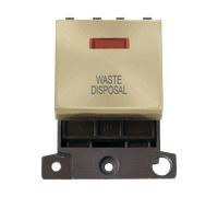 Click MiniGrid MD023SB-WD 20A DP Ingot Switch + Neon "Waste Disposal" - Satin Brass