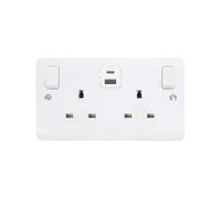 Click Scolmore Mode 13A 2 Gang TYPE A/C USB 4.2 Plug Socket White - CMA786
