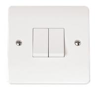 Click Mode CMA012 White Moulded 10AX 2 Gang 2 Way Plate Switch