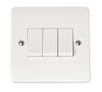 Click Mode CMA013 3 gang 2 way 10 ax triple light switch brilliant white plastic