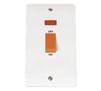 Click Mode CMA203 White Moulded 45A 2 Gang (Vertical) Double Pole Plate Switch + Neon