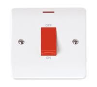 Click Mode CMA2201 White Moulded 50A 1 Gang Double Pole Switch with Red Rocker & LED