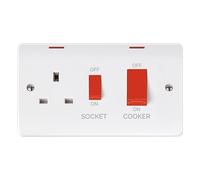 Click Mode CMA2205 White Moulded 50A 1 Gang DP Switch with Red Rocker & 13A Dp Switched Socket + LED