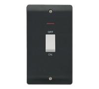 Click Mode CMA2503AG Part M 50A 2 Gang Double Pole Switch with White Rocker & LED (Vertical Plate) - Anthracite Grey