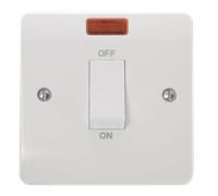 Click Mode CMA501 White Moulded 45A 1G Double Pole Plate Switch + Neon + White Rocker