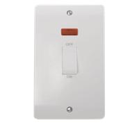 Click Mode CMA503 White Moulded 45A 2G (Vertical) Double Pole Plate Switch + Neon + White Rocker