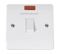 Click Mode CMA623-WH White Moulded 20A Double Pole Switch with Neon - Water Heater Etching