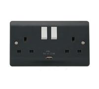 Click Mode CMA770AG Part M 13A 2G Switched Socket Outlet + 1x 2.1A USB - Anthracite Grey
