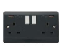 Click Mode CMA780AG Part M 13A 2G Switched Socket Outlet + 2x 2.1A USB - Anthracite Grey