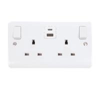 Click Mode CMA786 White Moulded 13A 2G Switched Safety Shutter Socket + Type A & C USB