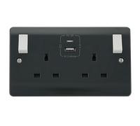 Click Mode CMA786AG Part M 13A 2G Switched Safety Shutter Socket + Type A & C USB - Anthracite Grey