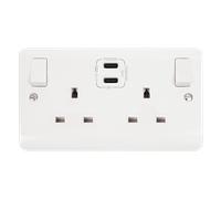 Click Mode CMA796 White Moulded 13A 2 Gang Switched Safety Shutter Socket with Twin Type C USB (4.2A)