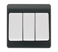 Click Mode CMA813AG Part M 10AX 3 Gang 2 Way Wide Rocker Switch - Anthracite Grey