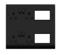 Click MP606MBBK Large New Media Part Furnished Front Plate - 4 x 13A DP Switched Sockets & 2 x 3 Apertures - Black - Metal Black