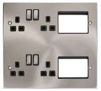Click MP606SCBK Large New Media Part Furnished Front Plate - 4 x 13A DP Switched Sockets & 2 x 3 Apertures - Black - Satin Chrome