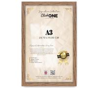 Click One A3 Dark Oak Frame - 42 x 29.7 cm Premium Engineered MDF Wood, Flat Sleek 30mm Moulding & 15mm Depth, Sturdy Metal Clips, Elegant Home & Office Wall Display Décor