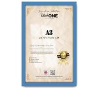 Click One Premium Blue MDF Frame A3 29.7x42cm with 30mm Flat Moulding | Engineered MDF Wood, Non-Reflective Perspex, 15mm Depth, UV Protection, Metal Hanging Clips, Portrait or Landscape