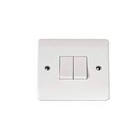 Click Plate Switch 2 Gang 2 Way 10 Amp White PVC