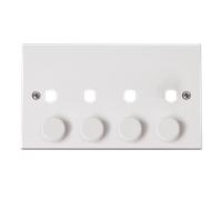 Click Polar PRW148PL White Moulded PRW 4 GANG DOUBLE DIMMER PLATE & KNOBS