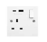 Click Polar PRW785 White Moulded 13A 1G Switched Safety Shutter Socket Outlet with Type A & C USB(4A) Outlets