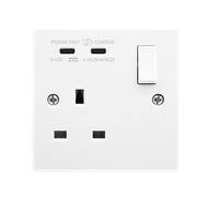 Click Polar PRW795 White Moulded 13A 1 Gang Switched Safety Shutter Socket with Twin Type C USB (4.2A)