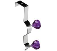 click & receive Over Door Hanger - Chrome Effect Hanging Rail with 5 Hooks - Single & Double Hook Options - Purple Diamante Detail - No Drilling Required (Purple Double Hook)