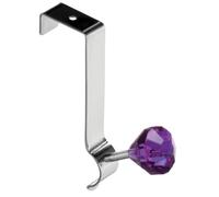 click & receive Over Door Hanger - Chrome Effect Hanging Rail with 5 Hooks - Single & Double Hook Options - Purple Diamante Detail - No Drilling Required (Purple Single Hook)