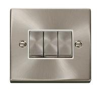 Click Scolmore Click Vpsc413Wh Deco 10A 3 Gang 2 Way Switch Satin Chrome