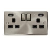 Click Scolmore Click Vpsc580Bk Deco 13A 2 Gang Double Socket With Twin 2.1A Usb Type A Satin Chrome
