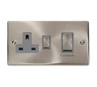 Click Scolmore Deco 45A Cooker Switch With 13A Switched Socket Satin Chrome Ingot Unit Vpsc504Gy
