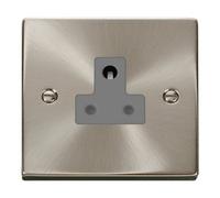 Click Scolmore Deco 5A Round Pin Socket 240V Satin Chrome With Grey Inset - Vpsc038Gy