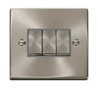 Click Scolmore Deco Ingot 3 Gang 10AX 2 Way Plate Switch - VPSC413GY
