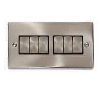 Click Scolmore Deco Ingot 6 Gang 10AX 2 Way Plate Switch - VPSC416BK