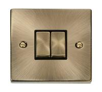 Click Scolmore Deco Plate Switch 2 Gang 10Ax 2 Way Antique Brass - Vpab412Bk