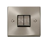 Click Scolmore Deco Plate Switch 2 Gang 2 Way 10A Satin Chrome - Vpsc412Bk