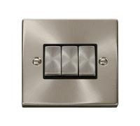 Click Scolmore Deco Plate Switch 3 Gang 2 Way 10A Satin Chrome - Vpsc413Bk