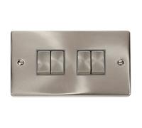 Click Scolmore Deco Plate Switch 4 Gang 10Ax 2 Way Satin Chrome - Vpsc414Gy