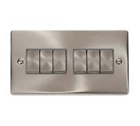 Click Scolmore Deco Plate Switch 6 Gang 10Ax 2 Way Satin Chrome - Vpsc416Gy