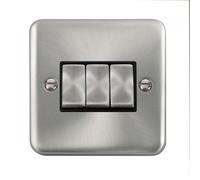 Click Scolmore Deco Plus 3 Gang 2-Way Light Switch 10Ax Satin Chrome With Black Insert Dpsc413Bk - Modular Stainless Steel