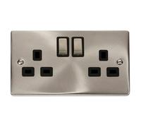 Click Scolmore Deco Satin Chrome 2 Gang Double Pole Switch 13A With Black Ingot - VPSC536BK