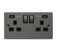 Click Scolmore Deco Switched Plug Socket Dual Usb-A Black Nickel - Vpbn580Bk