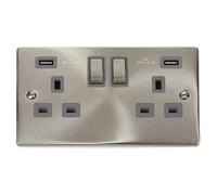 Click Scolmore Deco Switched Socket 13A Dual Usb-A Satin Chrome - Vpsc580Gy