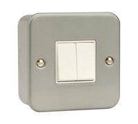 Click Scolmore Metal Clad Double Switch 2 Gang 2 Way 10A (No K/o) - Cl012B
