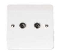 Click Scolmore Mode 1 Gang Coaxel Twin Socket Outlit Polar White - CMA066